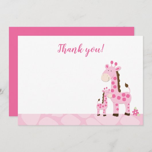 Roze Giraffe Mammie Baby shower Hartelijk dank Kaart (Voorkant / Achterkant)