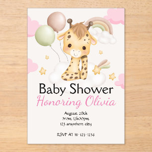 Roze Giraffe meisje BABY SHOWER UITNODIGING Acryl Uitnodigingen
