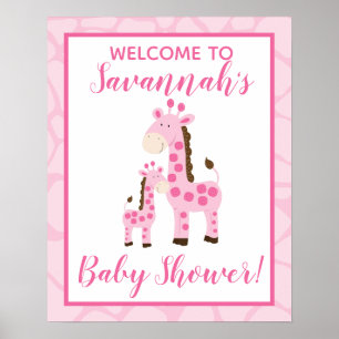 Roze Giraffe Meisje Welkom Bij Baby Shower Bord Poster