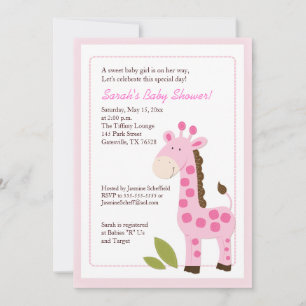 Roze Giraffe Oerwoud 5x7 Baby shower Kaart