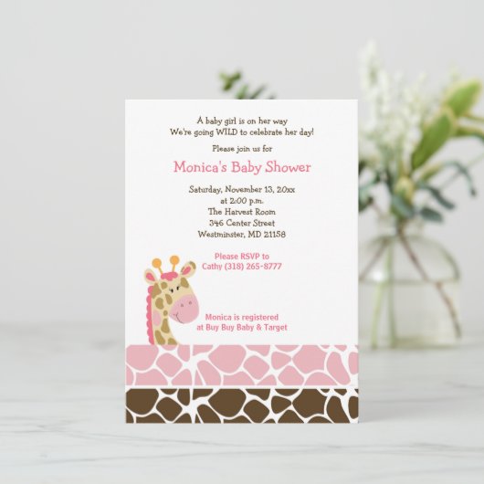 Roze Giraffe Oerwoud Safari Baby shower Kaart (Staand voorkant)