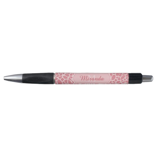 Roze Giraffe patroon met monogram en naam Pen (Voorkant)