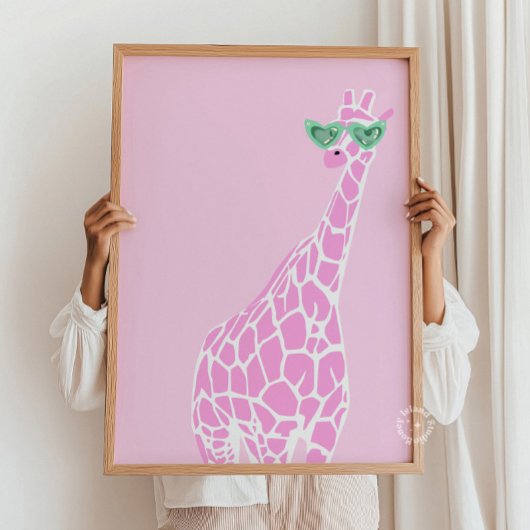 Roze Giraffe Zonnebril Wall Art – Dierenprint Poster