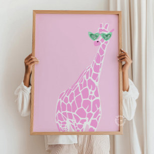 Roze Giraffe Zonnebril Wall Art – Dierenprint Poster