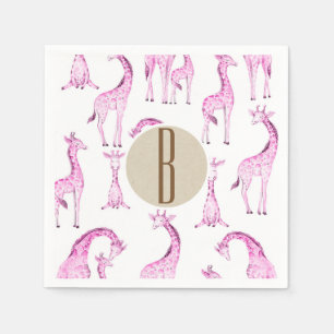 Roze Giraffen Baby Shower Monogram Letter Initiaal Servetten