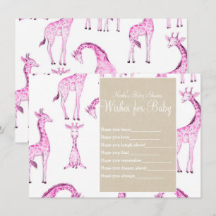 Roze giraffen en Kraft-wensen voor baby shower-spe Kaart