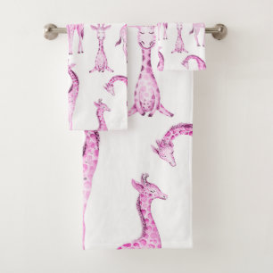 Roze Giraffen Whimsical Meisjes Baby Shower Kinder Bad Handdoek