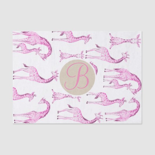 Roze Giraffes Baby shower Monogram Letter Initiaal Tissuepapier (Voorkant)