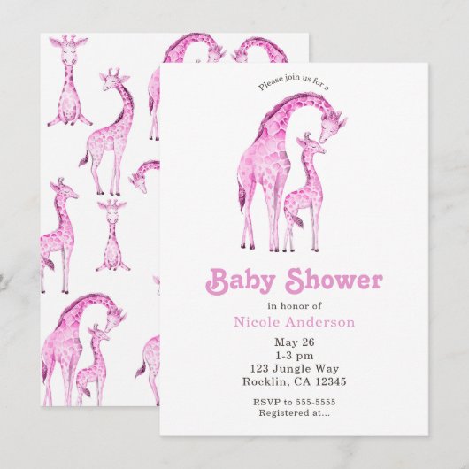 Roze Giraffes grillig Baby shower Kaart (Voorkant / Achterkant)