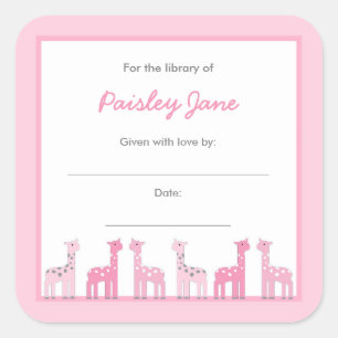 Roze Giraffes Meisje Baby shower Boekplaten Vierkante Sticker
