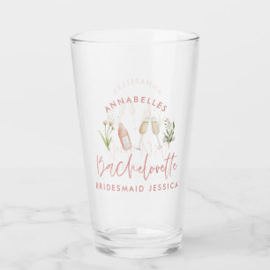 Roze, girale cocktailflorale waterverf bachelorett glas
