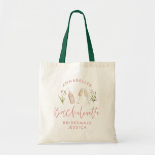 Roze, girale cocktailflorale waterverf bachelorett tote bag
