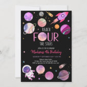 Roze Girl Astronaut Space Vierde verjaardag Kaart (Voorkant)