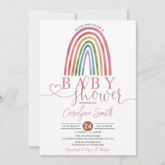 Roze Girl Boho Waterverf Rainbow Baby shower Kaart (Voorkant)