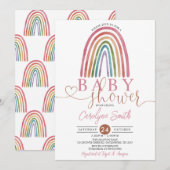 Roze Girl Boho Waterverf Rainbow Baby shower Kaart (Voorkant / Achterkant)