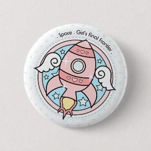 Roze Girl Rocketship Ronde Button 5,7 Cm