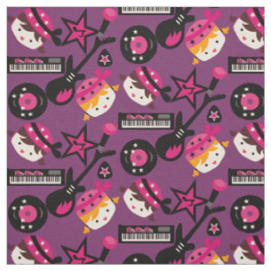 Roze Girls Rock Star Fabric Stof