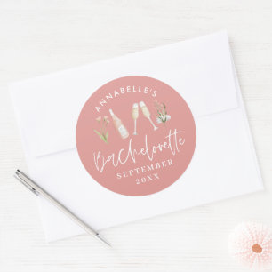 Roze girly bloemenchampagne bachelorette stijlvol ronde sticker