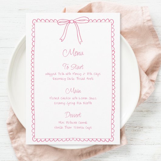Roze Girly Bow Scallop Wedding Vrijgezellenfeest M Menu