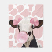 Roze Girly Bubblegum Blowing Koe Fleece Deken (Voorkant)