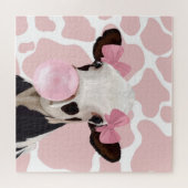 Roze Girly Bubblegum Blowing Koe Legpuzzel (Horizontaal)