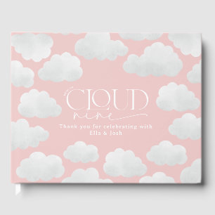 Roze Girly Cloud Negen Baby shower Modern Minimal Gastenboek