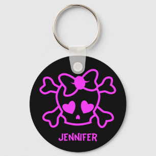 Roze girly emoschedel met het meisje van de sleutelhanger