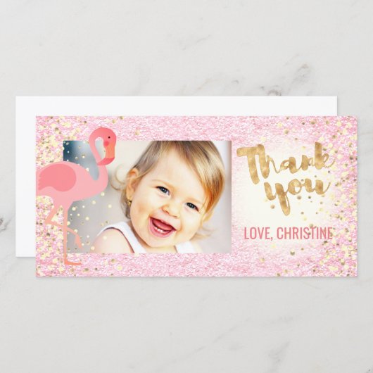 roze girly flamingo tropisch dank u bedankkaart (Voorkant / Achterkant)
