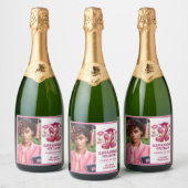 Roze Girly Foto Aangepaste Luxe Afstuderen Sparkling Wijnetiket (Flessen)
