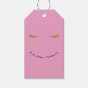 Roze Girly Gold Glam Glitter Wimpers Cadeaulabel