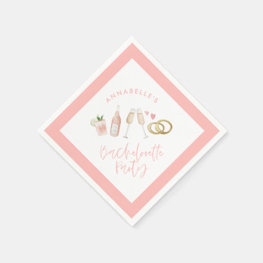 Roze girly moderne cocktail script vrijgezellendut servet (Hoek)