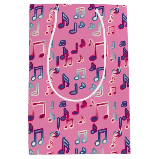 Roze girly muziek zwart-wit cadeau tas medium cadeauzakje (Voorkant)