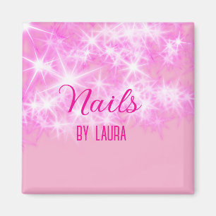 Roze girly pastel glitter nagels voeg naam website magneet