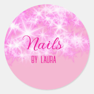 Roze girly pastel glitter nagels voeg naam website ronde sticker