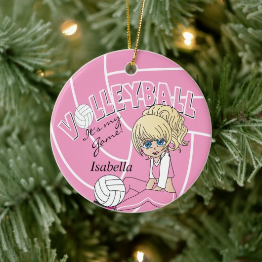 Roze Girly Volleyball Keramisch Ornament (Boom)