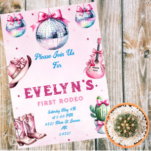 Roze Gitaar Cowboy Party Cactus Verjaardag Magnetische Uitnodiging