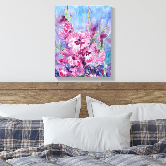 "Roze Gladioli" Uitgerekte Canvas Print (Insitu (Slaapkamer))