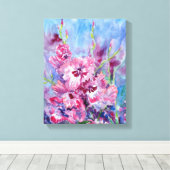 "Roze Gladioli" Uitgerekte Canvas Print (Insitu (Houten vloer))