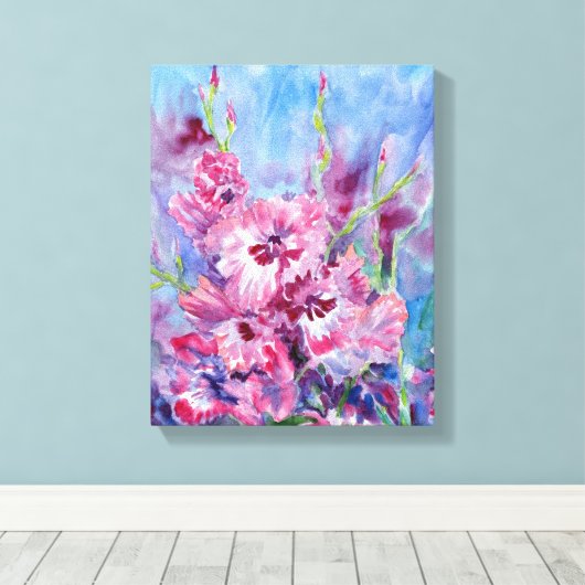 "Roze Gladioli" Uitgerekte Canvas Print (Insitu (Houten vloer))