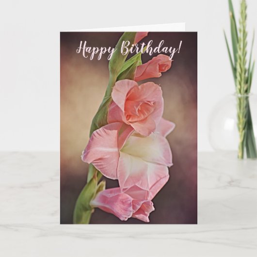 Roze Gladiolus Flower Birthday Kaart (Voorkant)