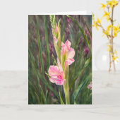 Roze Gladiolus Flower Garden Art Note Kaart (Gele Bloem)
