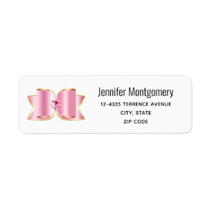 Roze Glam Bow met een Center Edelsteen Adres Etiket