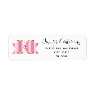Roze Glam Bow met een Center Edelsteen Adres Etiket