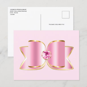 Roze Glam Bow met een Center Edelsteen Briefkaart