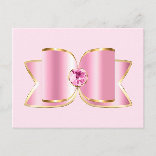 Roze Glam Bow met een Center Edelsteen Briefkaart (Voorkant)