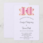 Roze Glam Bow met een Center Edelsteen Bruiloft Kaart (Voorkant / Achterkant)