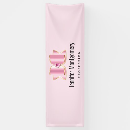 Roze Glam Bow met een Center Edelsteen Business Spandoek (Verticaal)