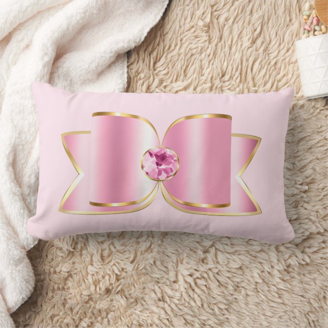 Roze Glam Bow met een Center Edelsteen Kussen (Deken)