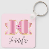 Roze Glam Bow met een Center Edelsteen Sleutelhanger (Achterkant)