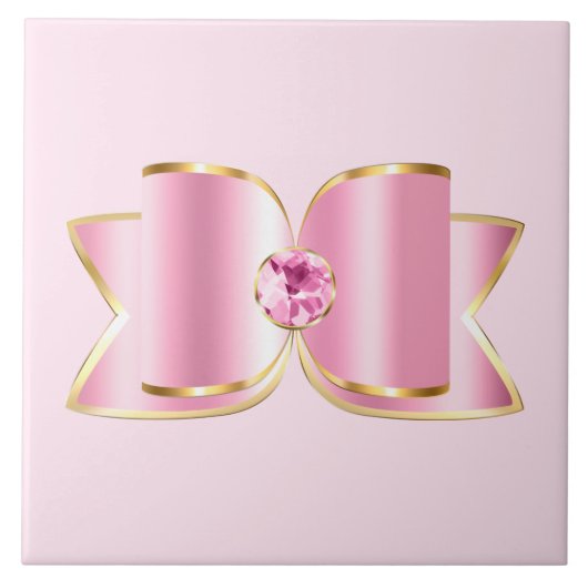 Roze Glam Bow met een Center Edelsteen Tegeltje (Voorkant)